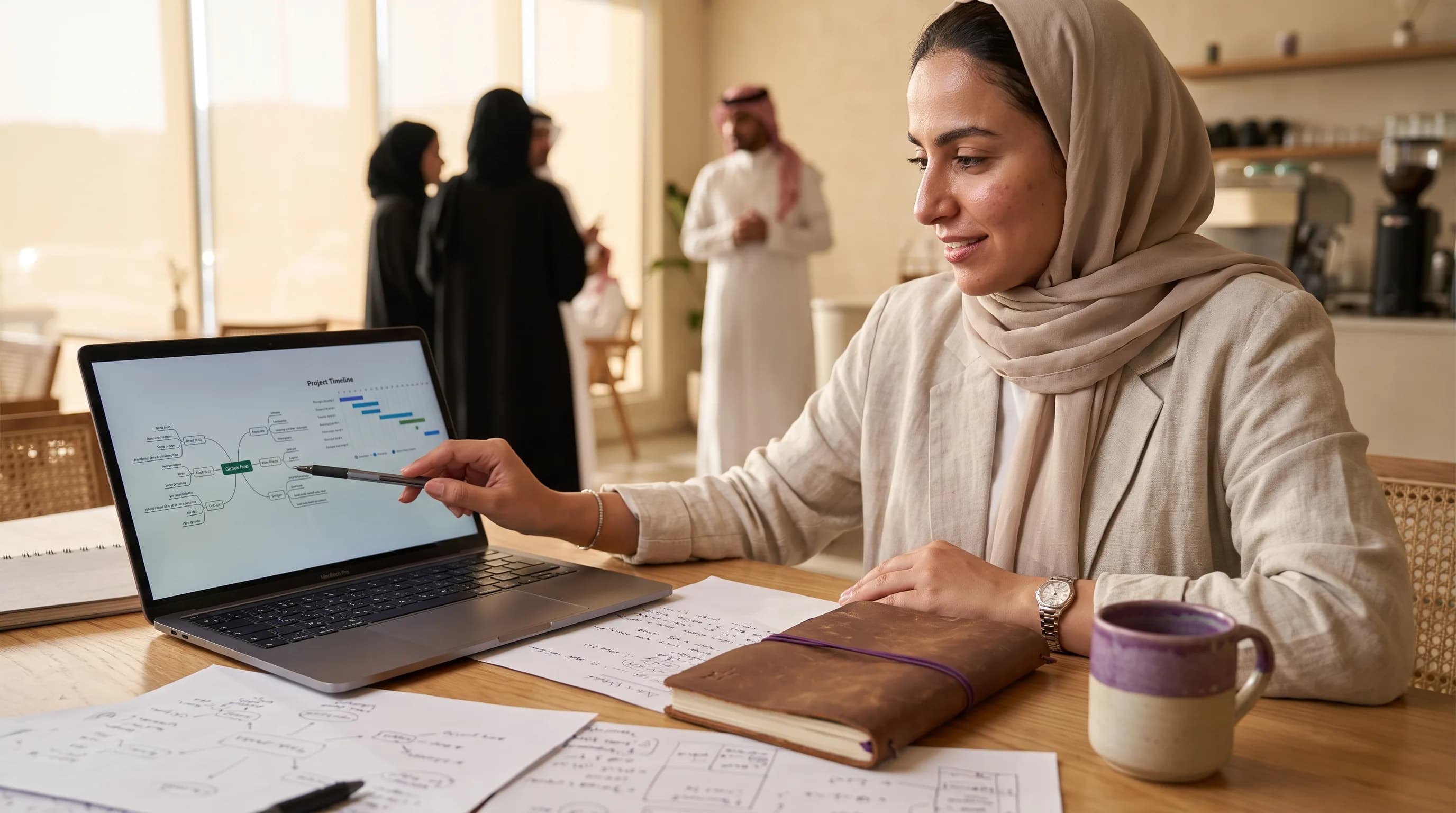 A founder organizes scattered notes into a plan on a laptop, early in the process.