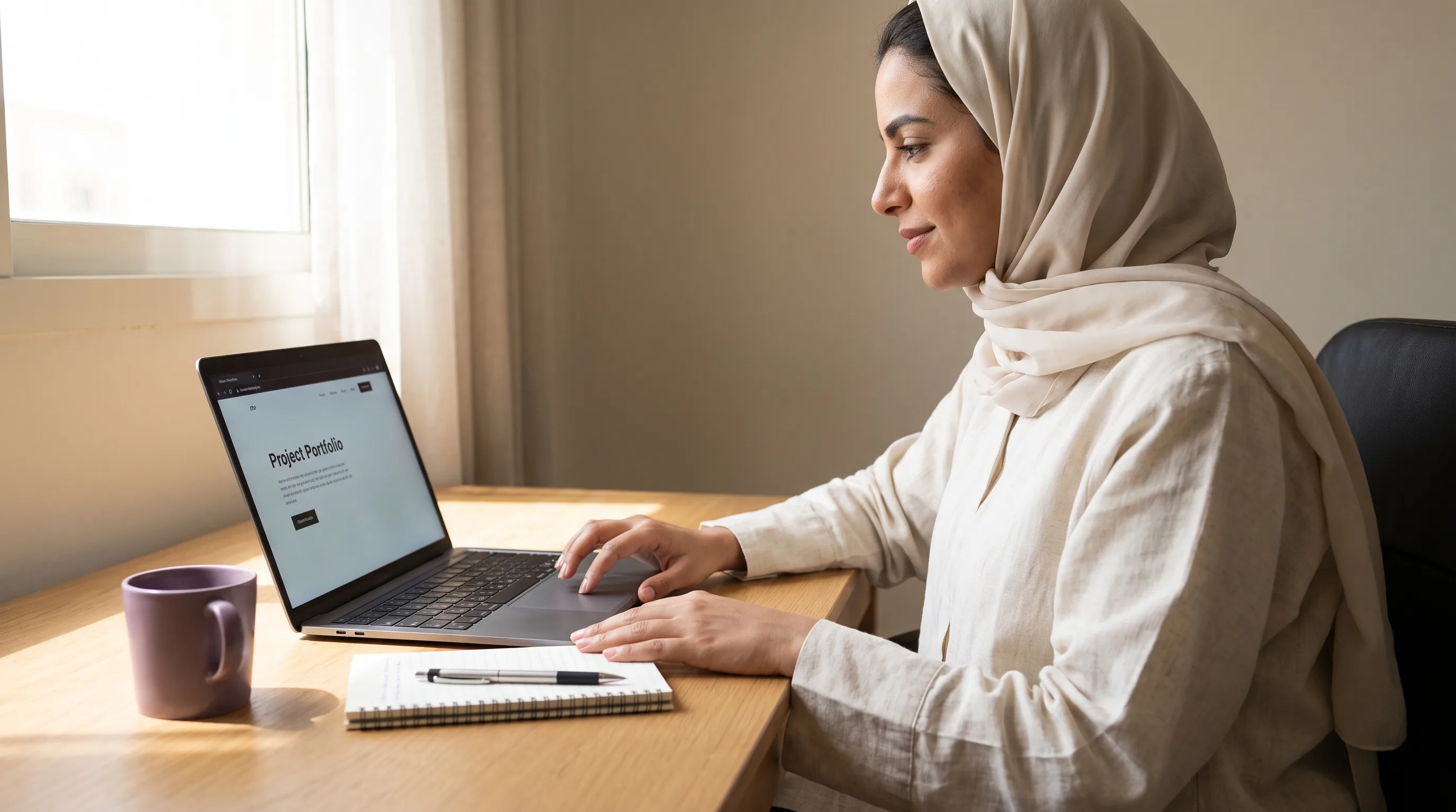 A person updates a simple personal website showcasing a project on a laptop.